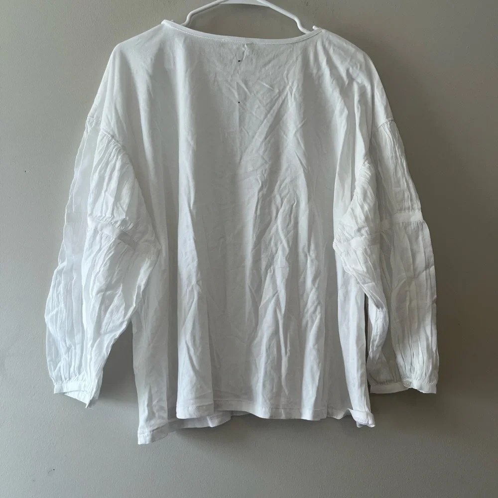 Madewell White Puff-Sleeve Drop-Shoulder Knit Top Size XL *ink spots